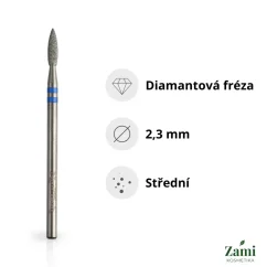 Diamantová fréza plamínek Ø2.3 mm - diamantový řez, střední zrnitost